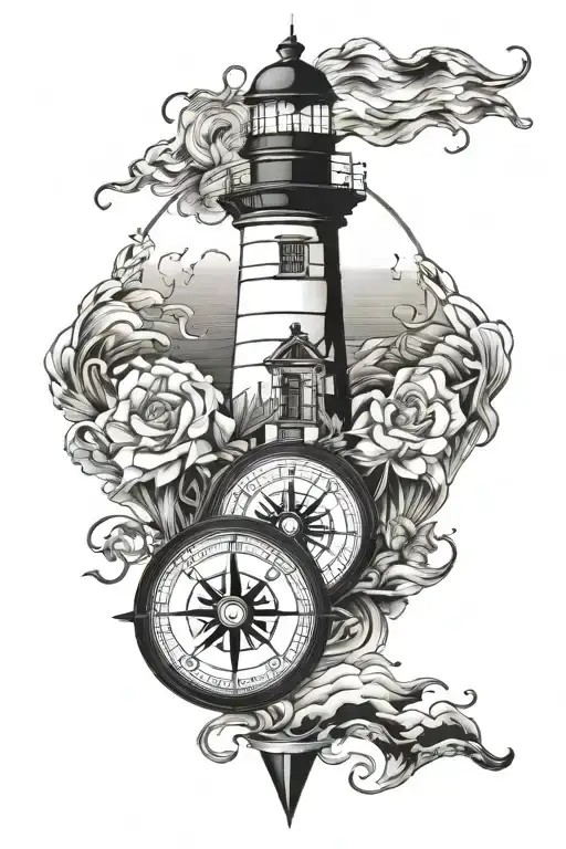 Lighthouse And Compass And Sea