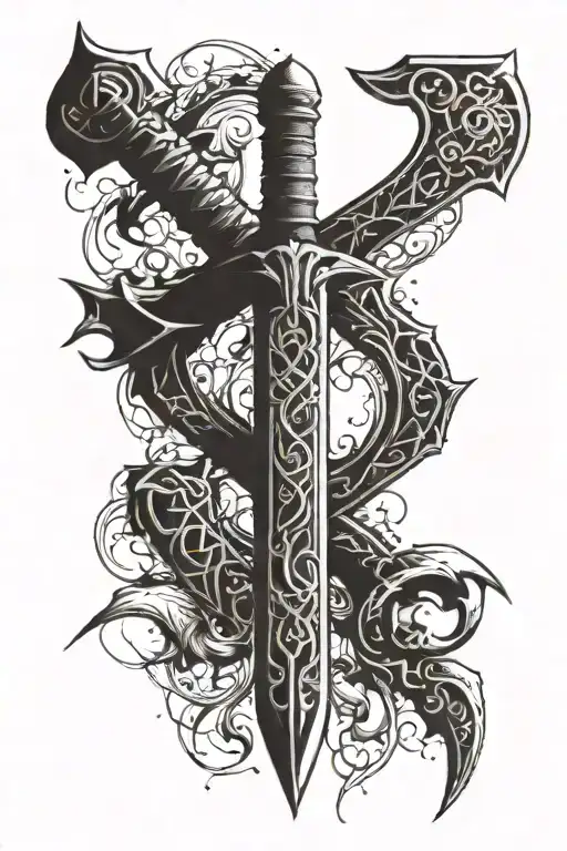 Sword And Hammer Ingraved With Runes