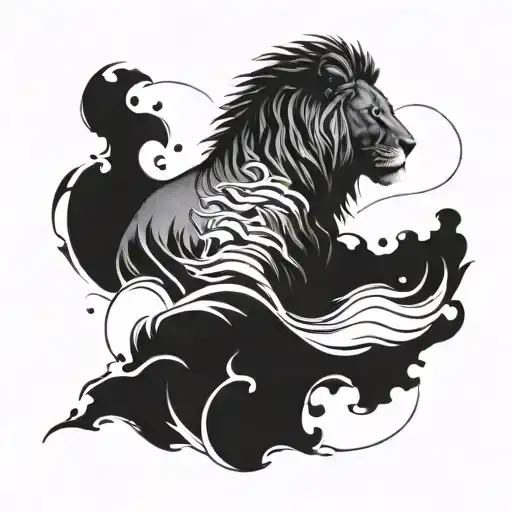 Make A Tattoo With A Lion River Looking Water With Another Lion In The Water