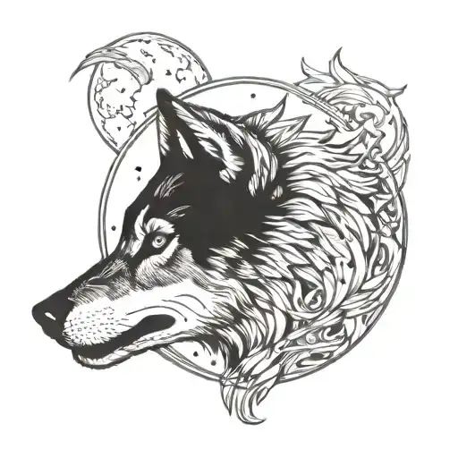 Moon Hunting Wolf Head