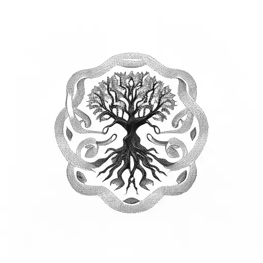 A Stylized Tree Of Life Intertwined With Musical Notes And Symbols