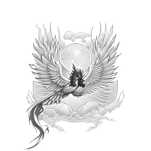 Red Phoenix Name With A Red Phoenix Bird Faces Each Other Above The Name