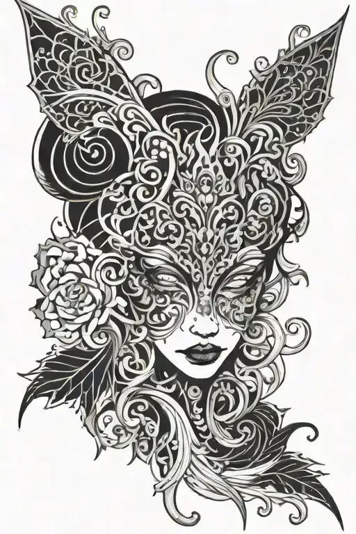 Wicked Evil Filigree Female Tatoo Pattern