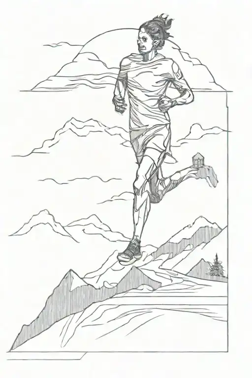 Silhouette Of A Runner And A Mountain