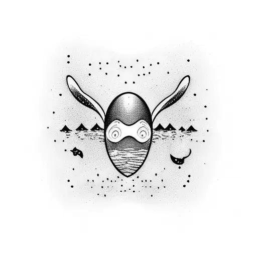 A Minimalist Tattoo Design Of A Whale Swimming Through A Galaxy Symbolizing Mindfulness