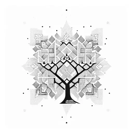 A Majestic Cedar Tree Intertwined With A Moroccan Mosaic Pattern