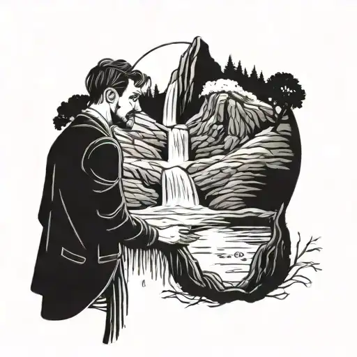 A Mystical Scene Of A Couple Embracing In Front Of A Majestic Waterfall