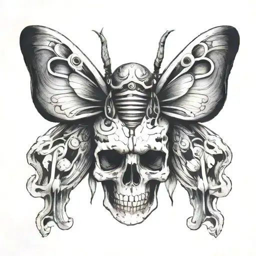 Skull Blended Inside Of A Moth