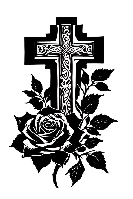 Cross With Rose And Rosery