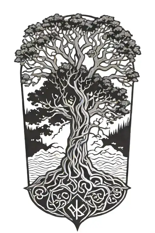 Viking Runes And Oak Tree
