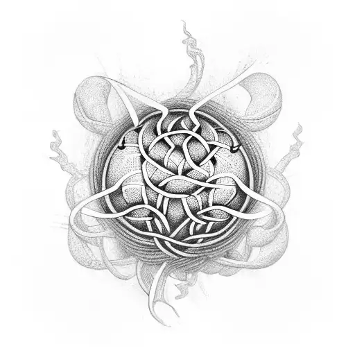 Intricate Design Of Intertwined Basketball And Music Symbols