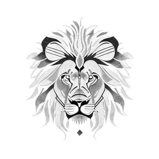 Combine Farming Tools And A Lion In A Unique And Intricate Design