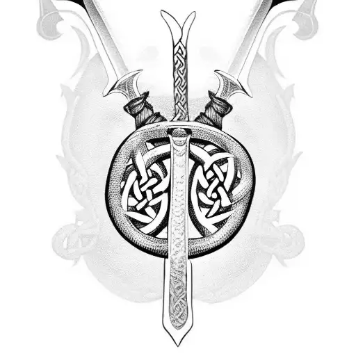 Celtic Knotwork Sword Hilt With Medieval Glove