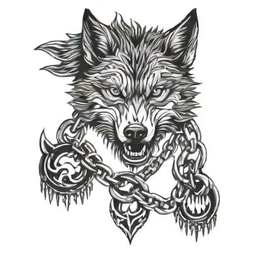 Wolf On A Chain With A Grin