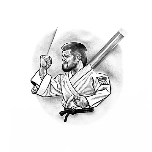 Karate With Black Belt And Fist