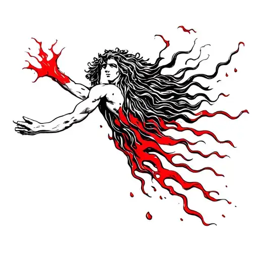 Deimos Greek God Symbol With Blood Flowing Hair Swimming