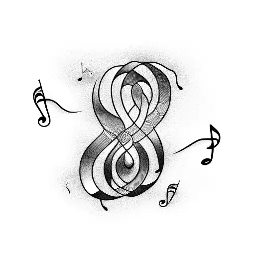 A Blackwork Tattoo Of A Beach Scene With Music Notes Flowing In The Waves