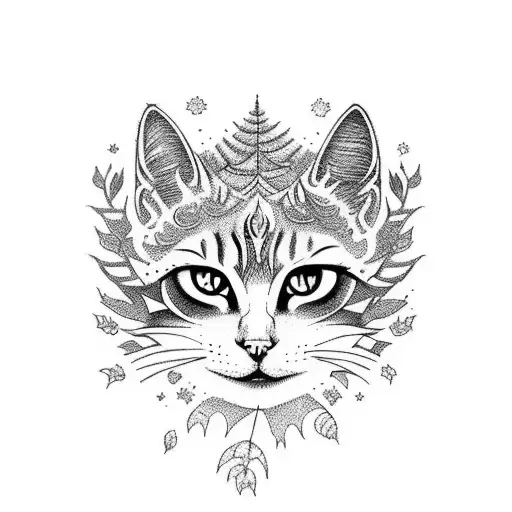 A Whimsical Fantasy Scene Featuring A Girl Riding A Majestic Cat Through A Mystical Forest