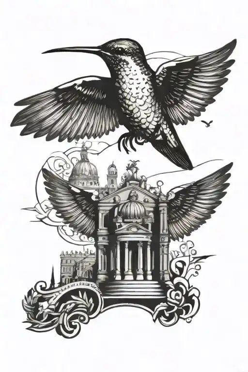 A Hummingbird Flying Over The City Of Rome With A Subtle Reference To Jesus In The Background