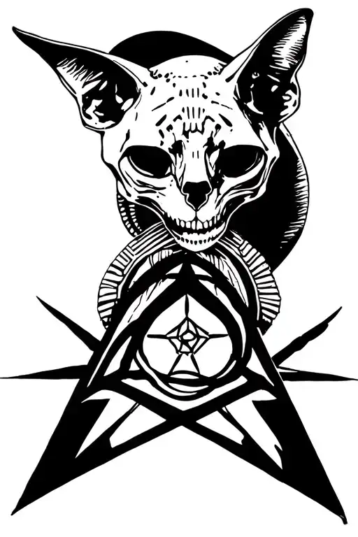Sphinx Cat Skull On A Pentagram