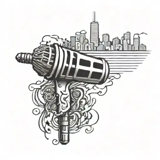 A Stylized Microphone Intertwined With Music Notes And A Silhouette Of Chicago Skyline