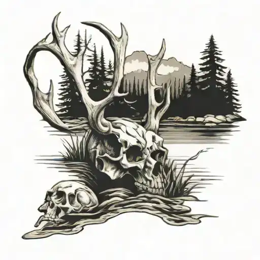Buck Skull Sideways Lake Scene Inside