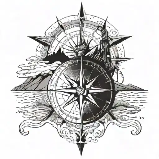 Compass Sea And Mountain
