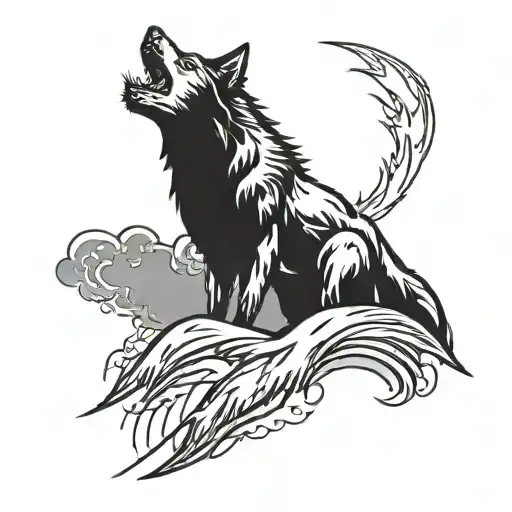 A Wolf Howling At A Thunderstorm With Lightning Bolts In The Background