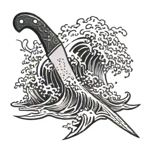 Wave Crashing Over A Traditional Japanese Chef Knife