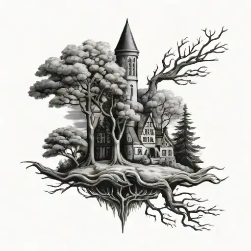 Sleeve With Tree At Base Castle And Sky On Top