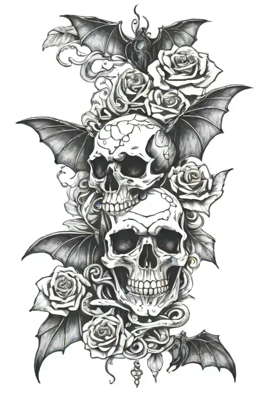 Bat Wings With Skull Roses And Snakes Gothic