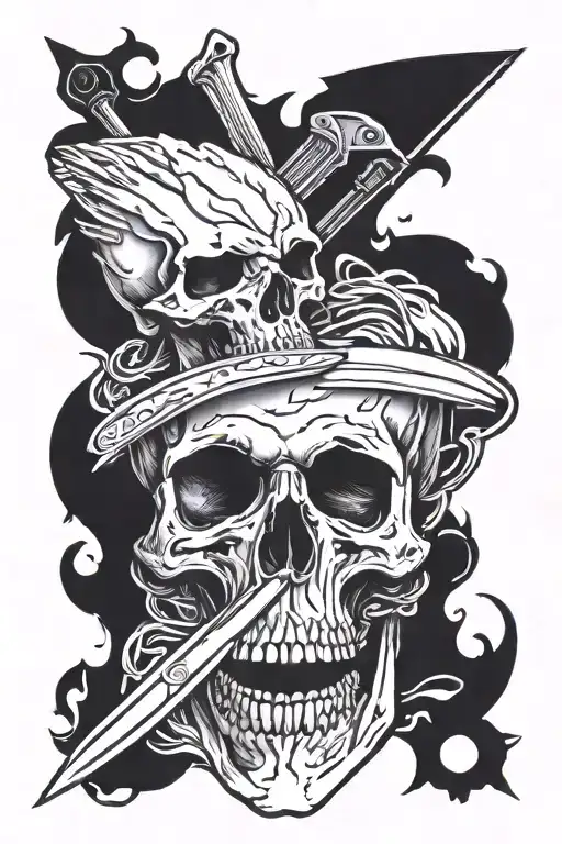 Skull And Knife Surrounded