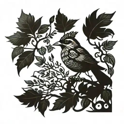 A Tree With A Crown And Foliage And A Flying Bird