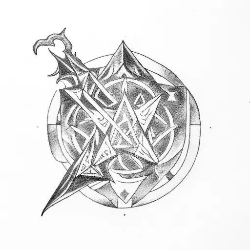 A Dungeons And Dragons Themed Tattoo With Intricate Blackwork Designs Of Dragons And Dice