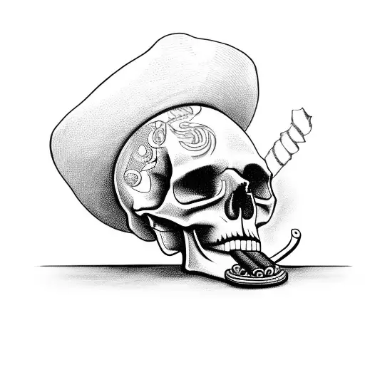 Skull Smoking A Cuban Cigar Wearing A Sombrero