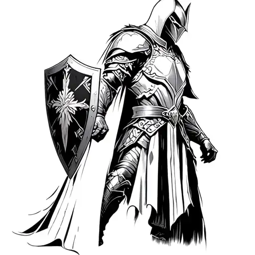 Dark Fantasy Knight Side Profile Holding A Shield