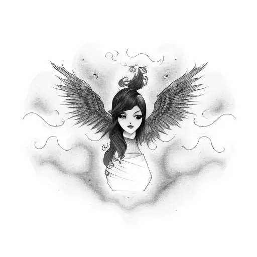 A Girl With Fiery Eyes In A Long Black Dress And Red Hair