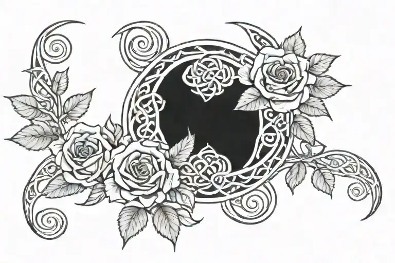 Celtic Triple Moon With Roses Growing