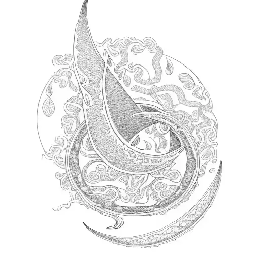 An Intricate Design Of A Long Ayahuasca Vine With Leaves Intertwining With A Crescent Moon And Stars