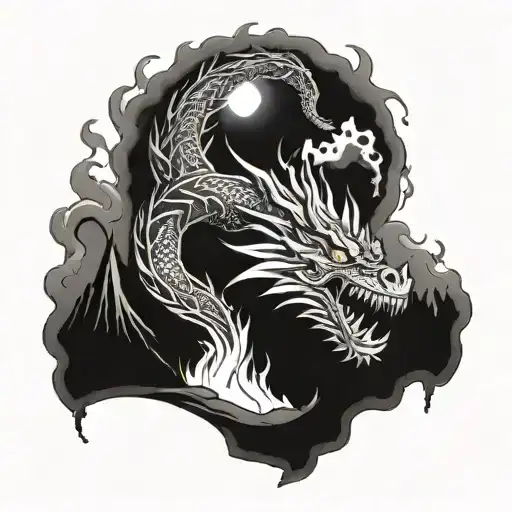 A Dragon Breathing Fire Into The Crater Of A Volcano