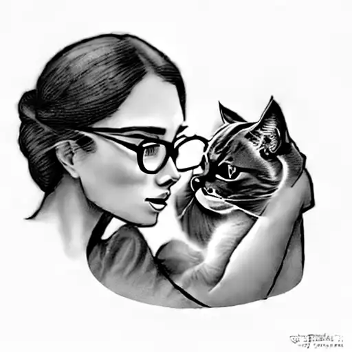 A Woman With Glasses Kissing A Cat