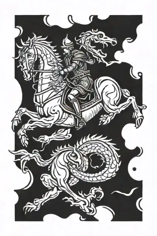 Saint George Killing The Dragon Woodcut
