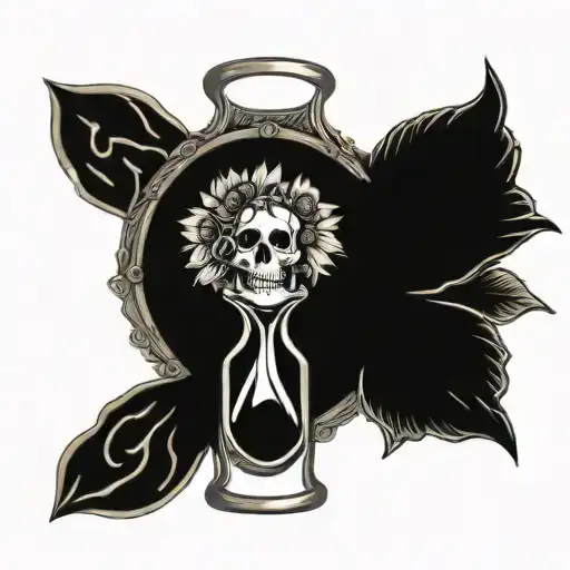 Skull Hourglass With Sunflower Growing