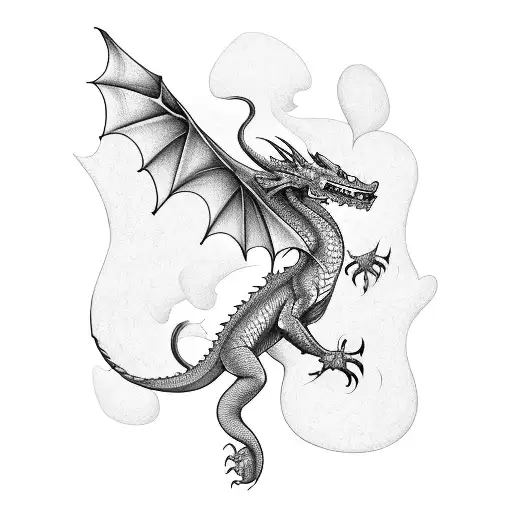 A Dragon Flying Over A Bookshelf Filled With Musical Notes And Broken Hearts