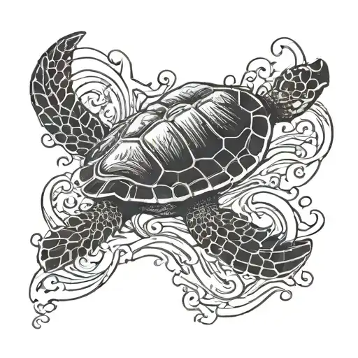 A Majestic Sea Turtle Surfing A Wave