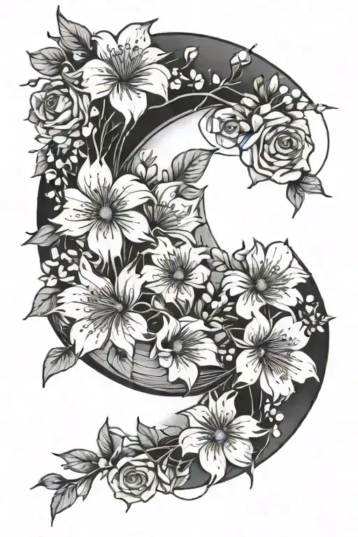 Moon Fades In A Line With Flowers On The Side