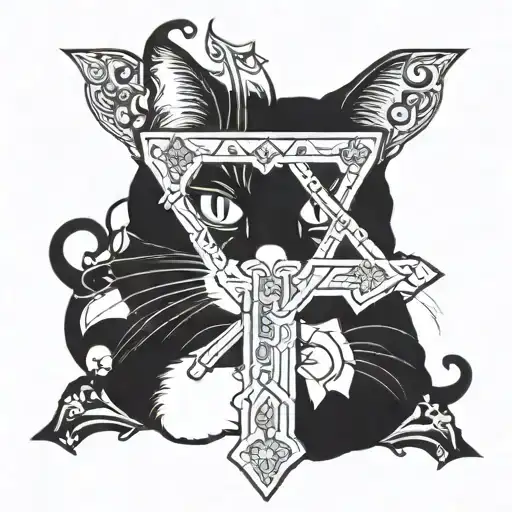 Cat Holding A Gothic Cross That Has A Style From The 2000S