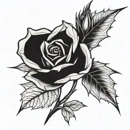 Singular Rose And Thorny Small Stem 2D Geometric