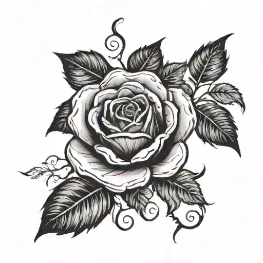 A Gothic-inspired Tattoo Design Featuring A Black Rose Intertwined With Thick Vines And Leaves