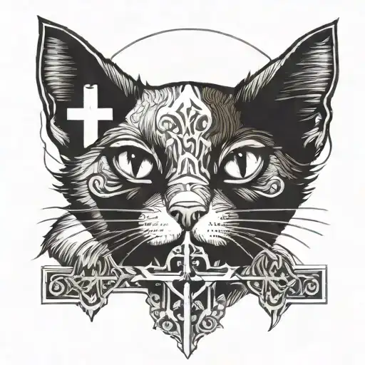 Cat Holding A Gothic Cross That Has A Style From The 2000S